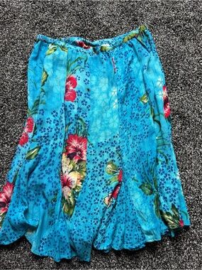 Bila Turquoise Floral Circle Skirt with Red Accents